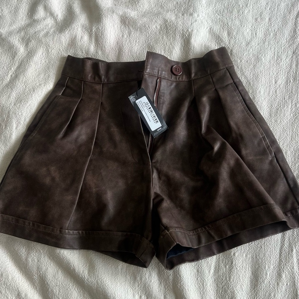 Pretty Little Thing Brown leather shorts